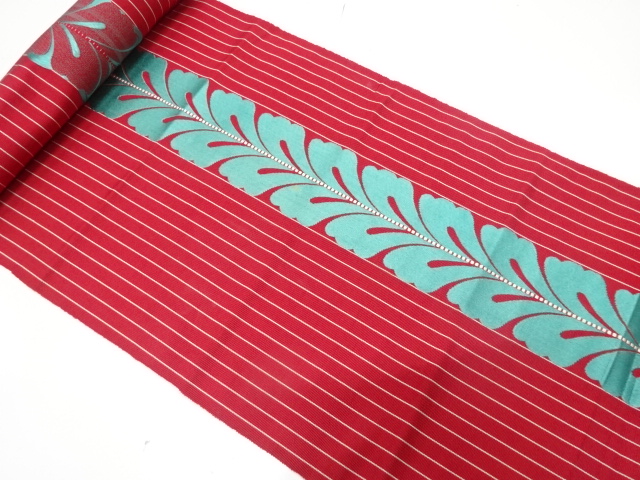 JAPANESE KIMONO / ANTIQUE BOLT FOR HASSUN OBI / SILK / CHIKUZEN HAKATA / WOVEN DOKKOFUJI PATTERN